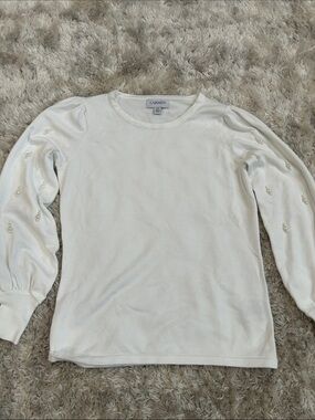 White Pearl-Accent Puff Sleeve Sweater